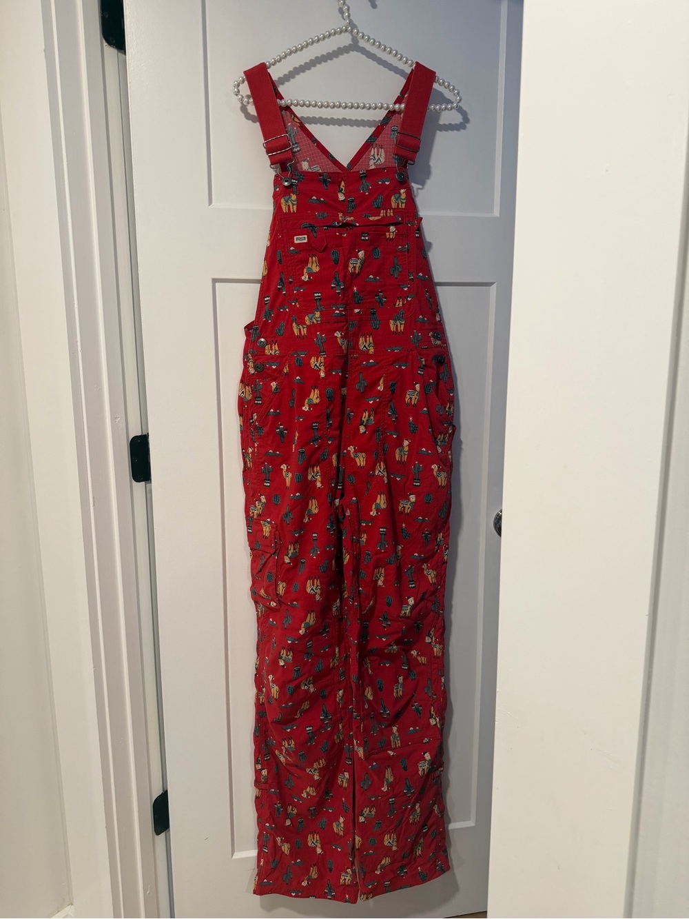 Duluth Trading Co Red women’s llama Print Overalls - Picture 3 of 9